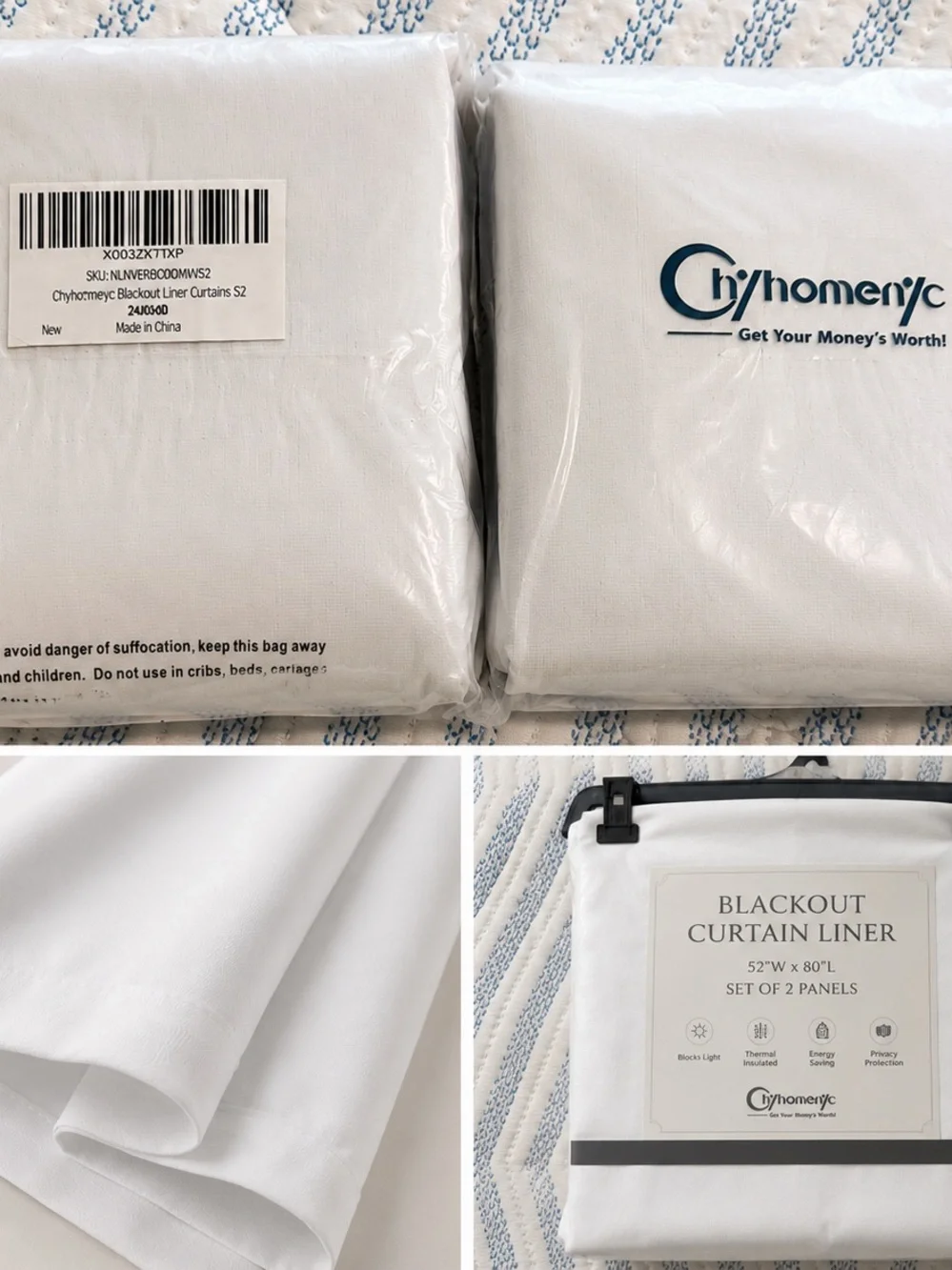 White Blackout Curtain Liner - Set of 2